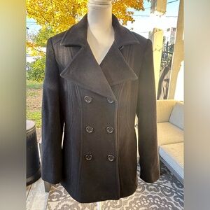 Anne Klein Double-Breasted Wool Blend Peacoat